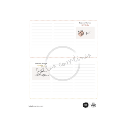 English version of the seasonal storage inventory document to print made by Les Belles Combines