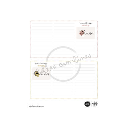 English version of the seasonal storage inventory document to print made by Les Belles Combines