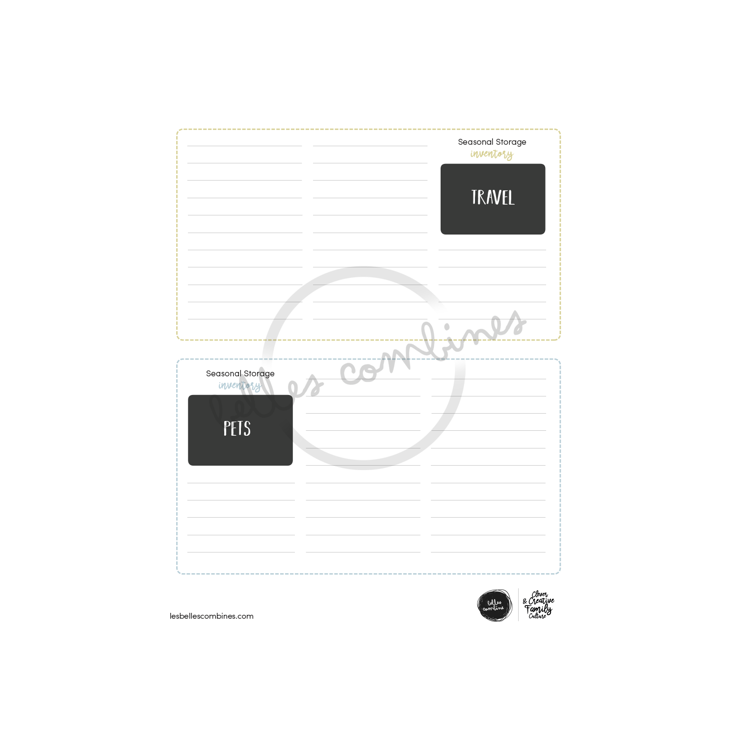 English version of the seasonal storage inventory document to print made by Les Belles Combines