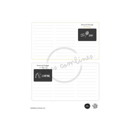 English version of the seasonal storage inventory document to print made by Les Belles Combines