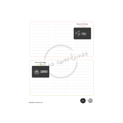 English version of the seasonal storage inventory document to print made by Les Belles Combines