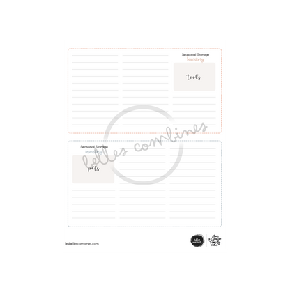 English version of the seasonal storage inventory document to print made by Les Belles Combines