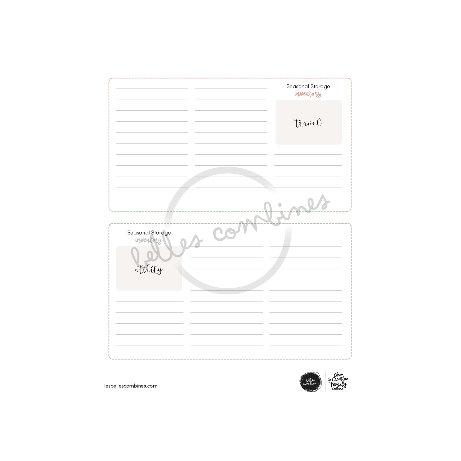 English version of the seasonal storage inventory document to print made by Les Belles Combines