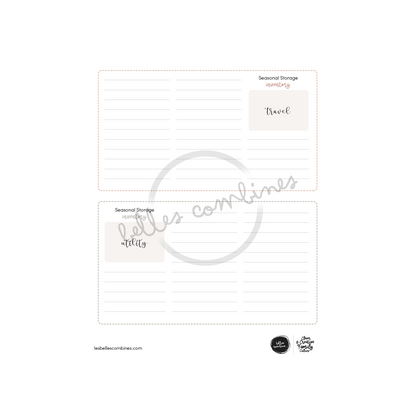 English version of the seasonal storage inventory document to print made by Les Belles Combines