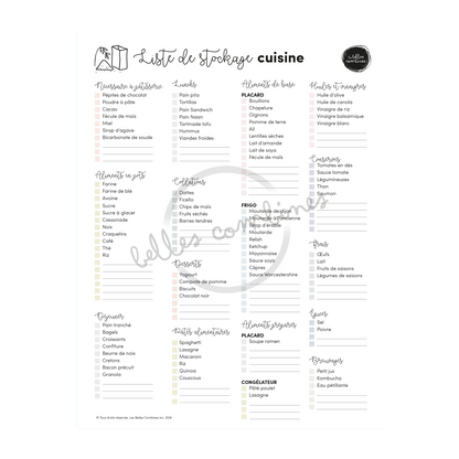 Version française de la liste de stockage pour la cuisine à imprimer Les Belles Combines