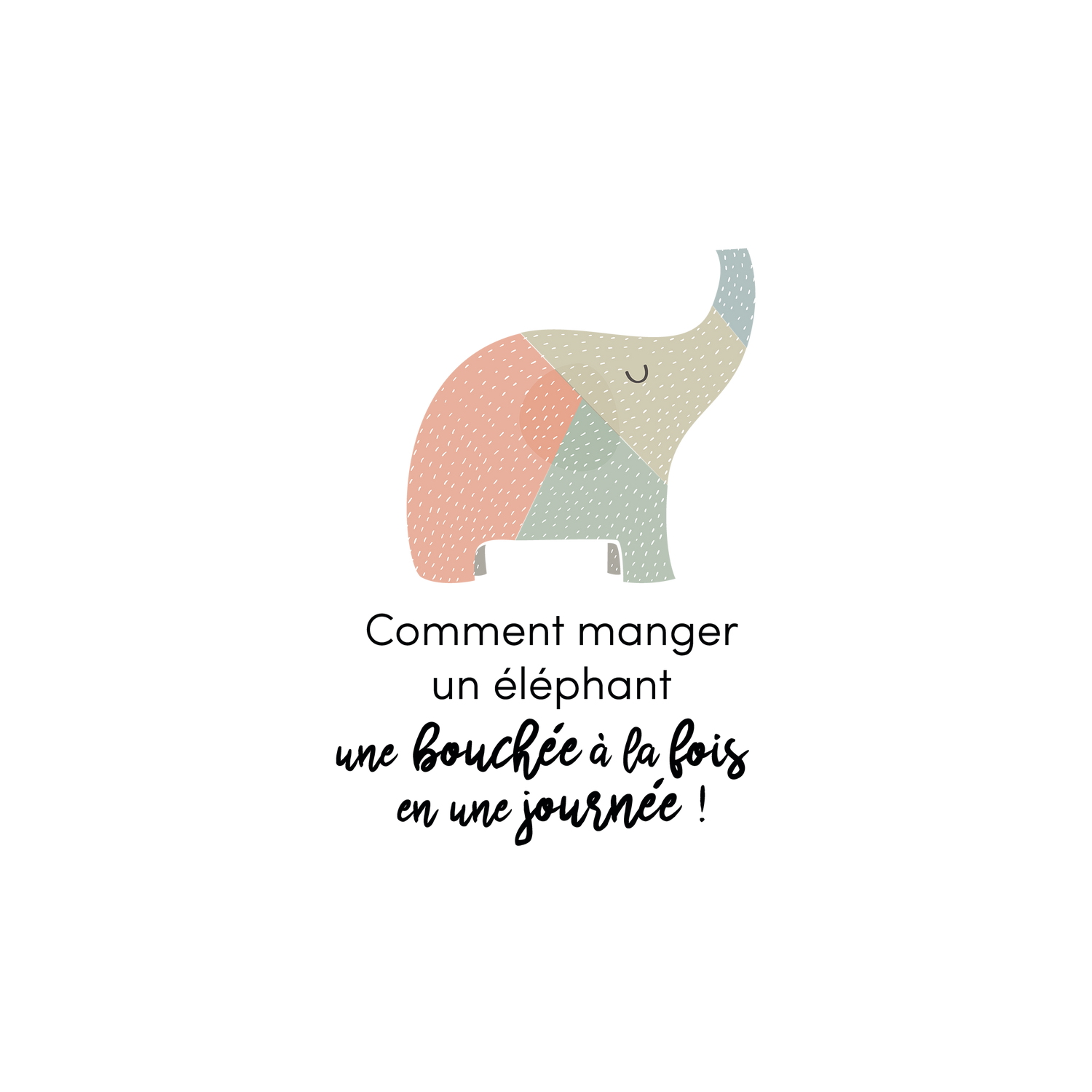 Version française du logo de la petite combine Comment manger un éléphant une bouchée à la fois en une journée par Les Belles Combines