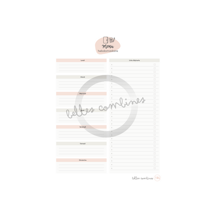 Weekly menu with grocery list