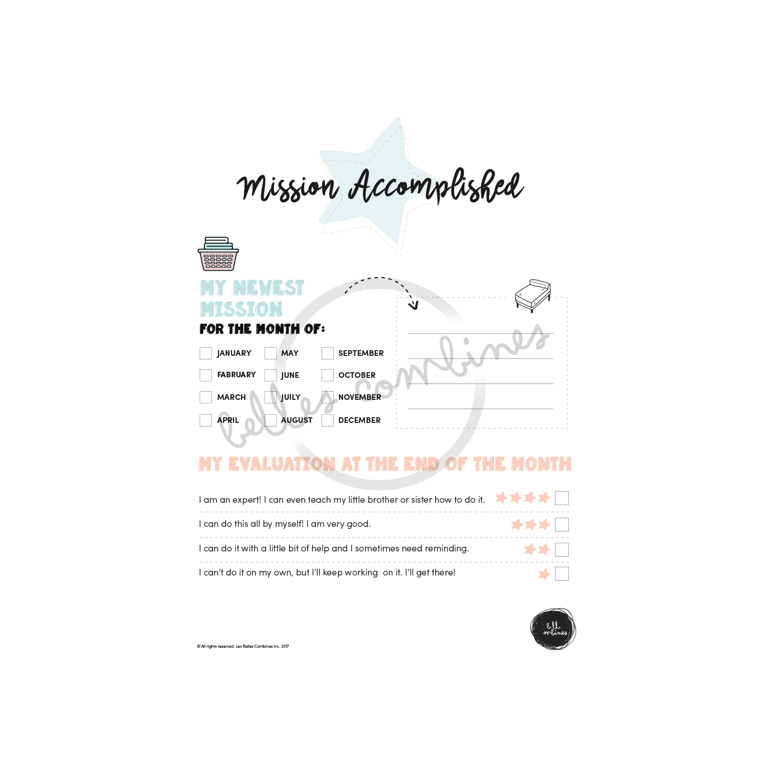 English version of the Mission Accomplished document to print made by Les Belles Combines