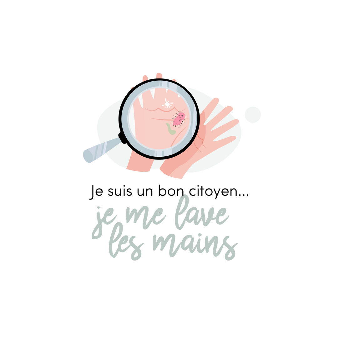 Version française du logo de la petite combine à imprimer Je me lave les mains des Belles Combines