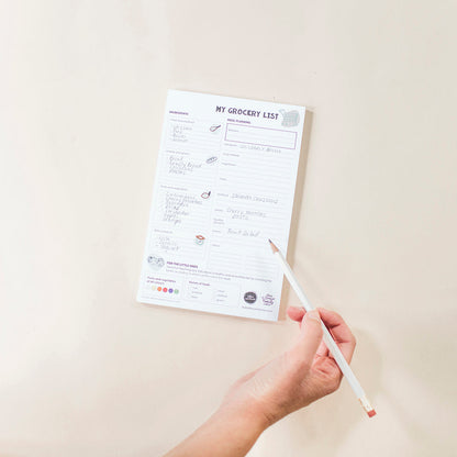 English version of the used grocery list of the mealtime survival kit made by Les Belles Combines