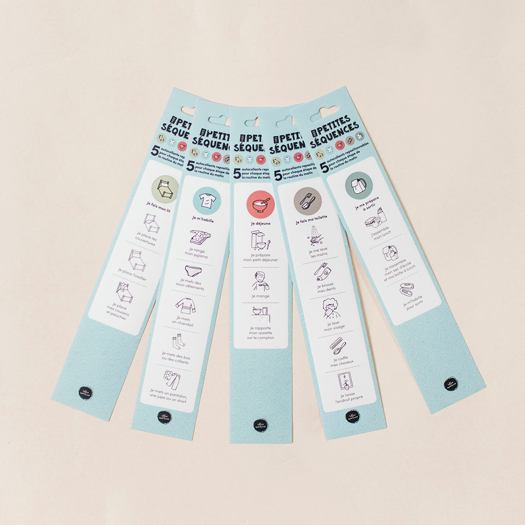 Version française des petites séquences autocollantes de la routine du matin Les Belles Combines