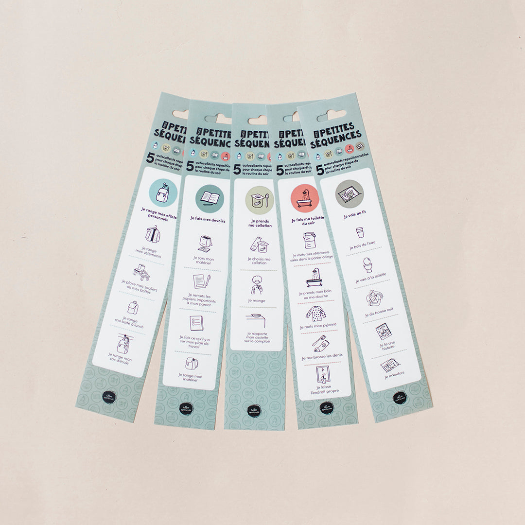 Version française des petites séquences autocollantes de la routine du soir Les Belles Combines