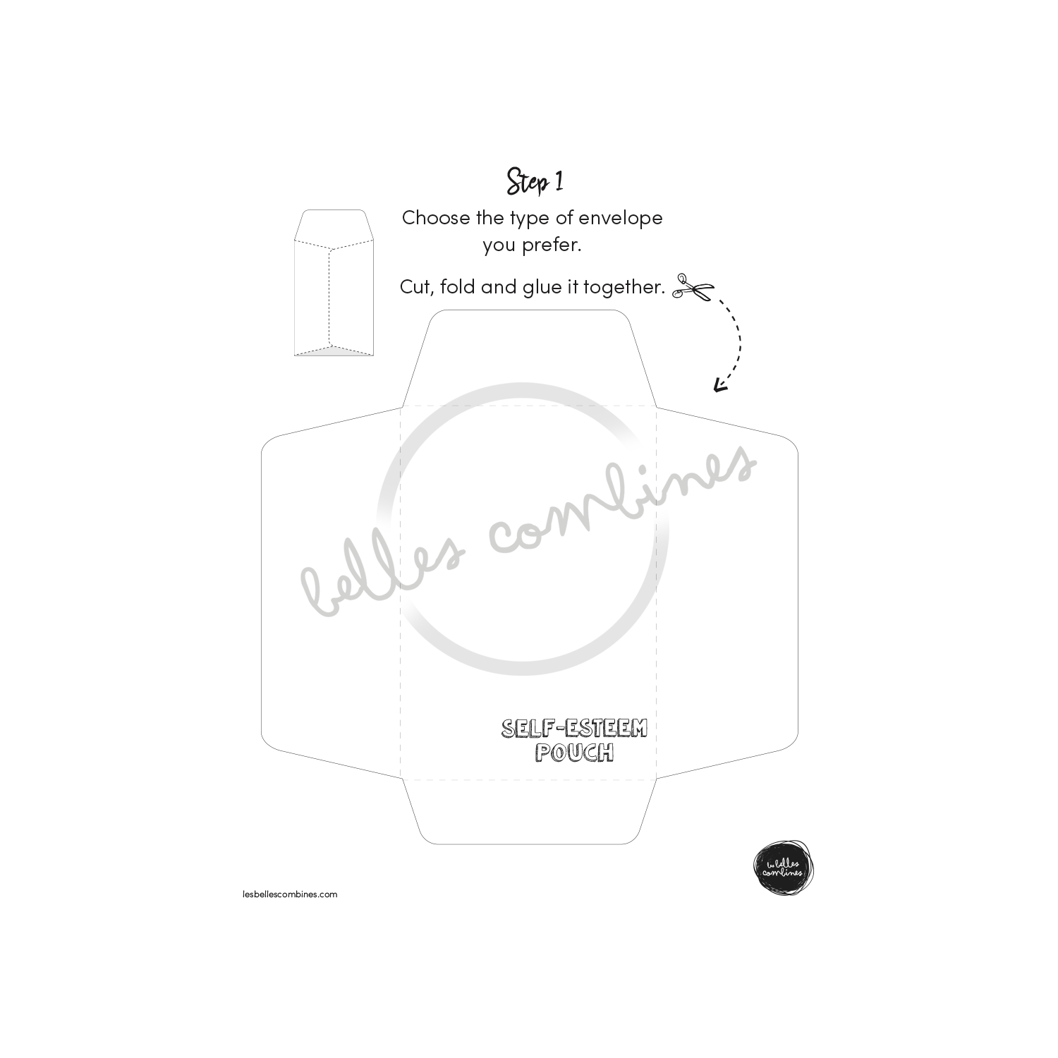 English version of the self-esteem pouch to print made by Les Belles Combines