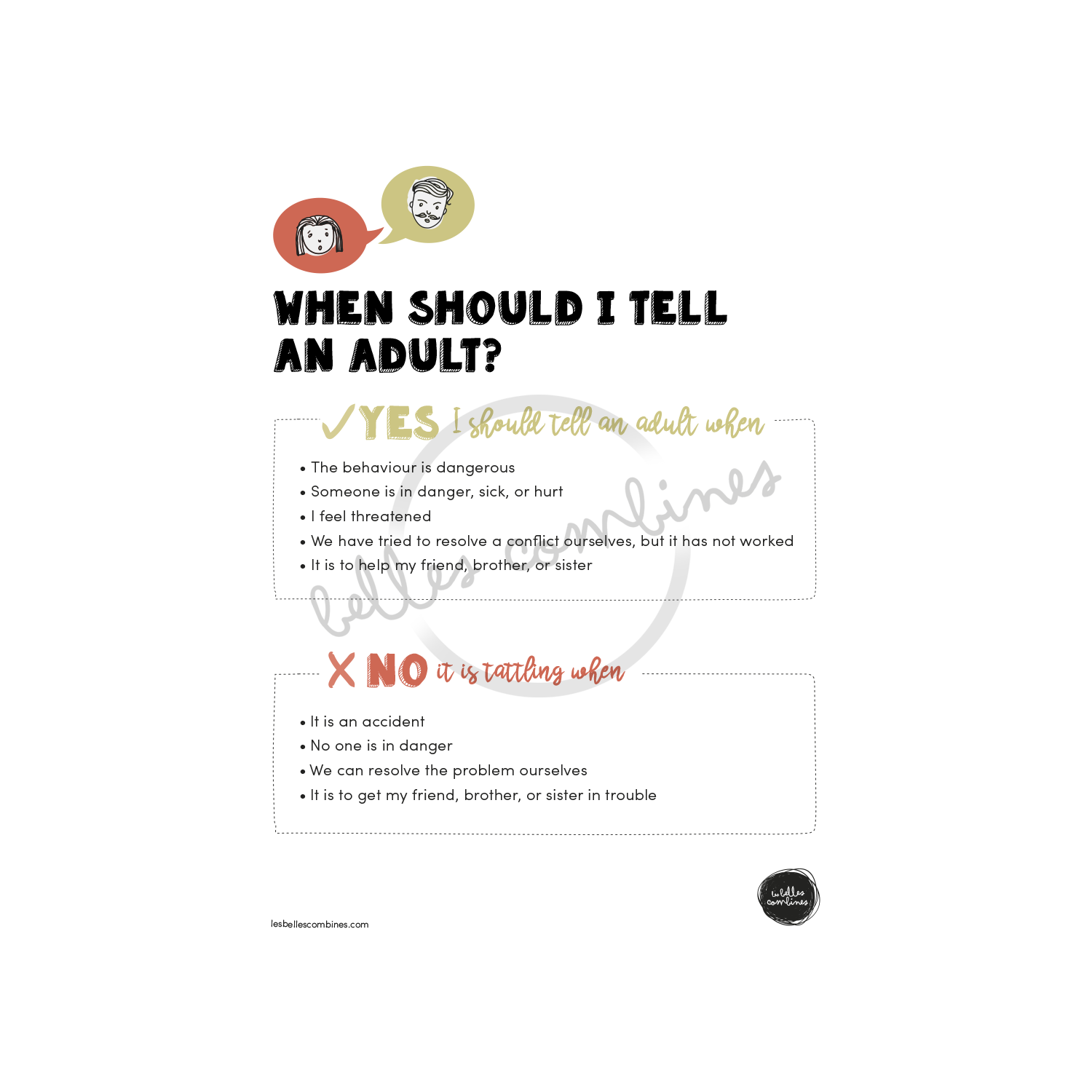English version of the document to print When should I tell an adulte made by Les Belles Combines