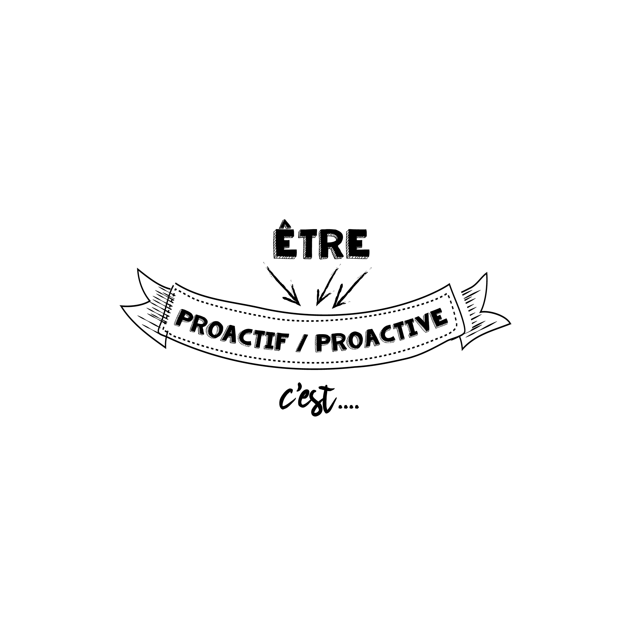 Version française du logo de la petite combine Être proactif/proactive, c&