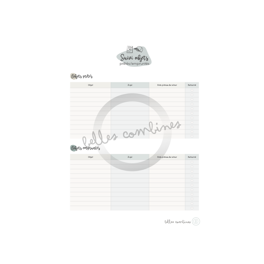 Liste de choses prêtées/empruntées