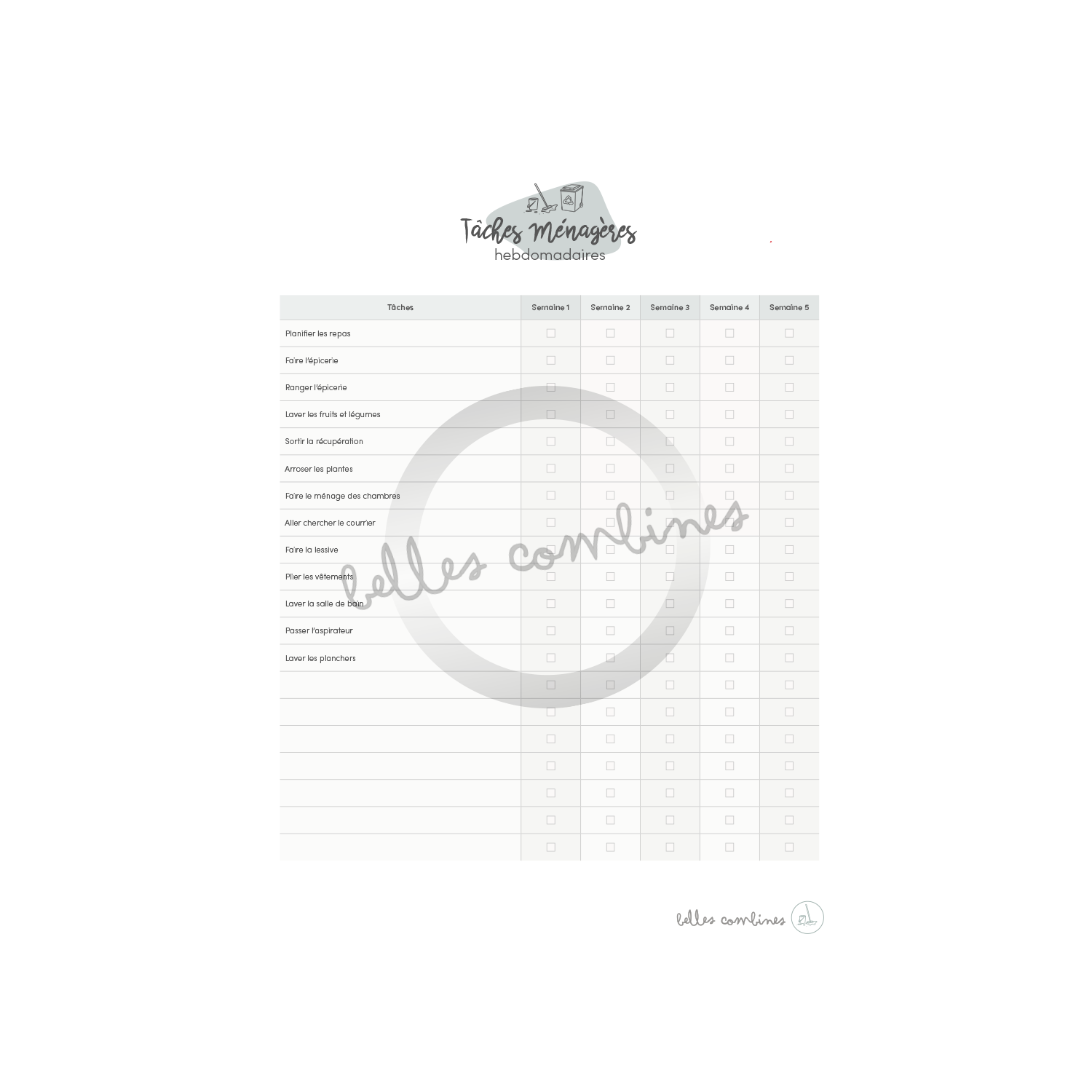 Liste à cocher des tâches hebdomadaires